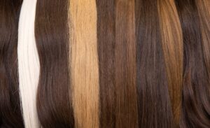 Un assortimento di vari tipi di extension per capelli in diverse tonalità e colori, inclusi castano scuro, biondo e bianco, rappresentando la varietà di opzioni disponibili per personalizzare il proprio look.